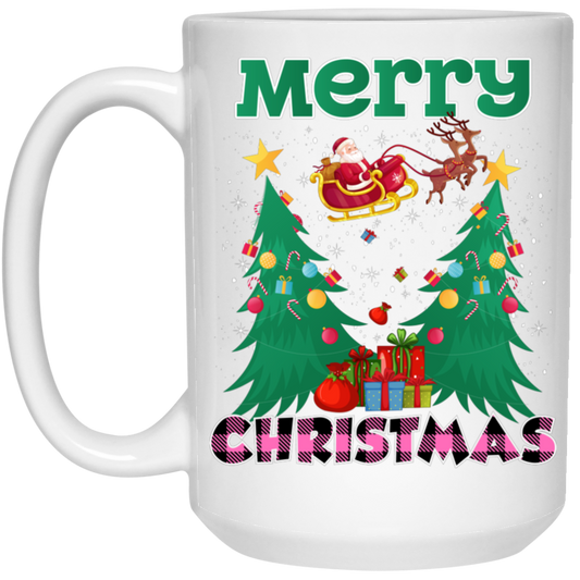 Santa Claus With Reindeer, Cute Santa Claus, Santa I Flying, Merry Christmas, Trendy Christmas White Mug