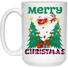 Santa Claus With Reindeer, Cute Santa Claus, Santa I Flying, Merry Christmas, Trendy Christmas White Mug