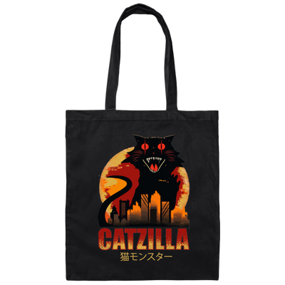 Catzilla In Tokyo City, Horror Cat, Black Cat, Angry Cat Canvas Tote Bag