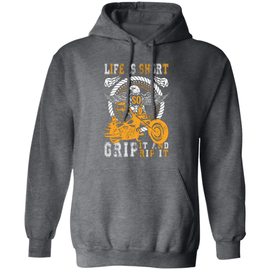 Life Is Short, So Grip It And Rip It, Retro Eagle, Motorbike Pullover Hoodie