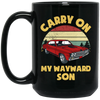 Carry On My Wayward Son, Red Car, Classic Car Black Mug