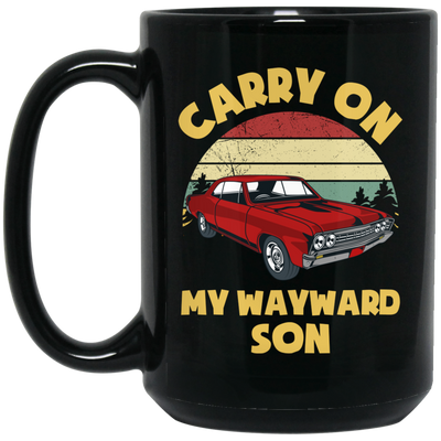 Carry On My Wayward Son, Red Car, Classic Car Black Mug