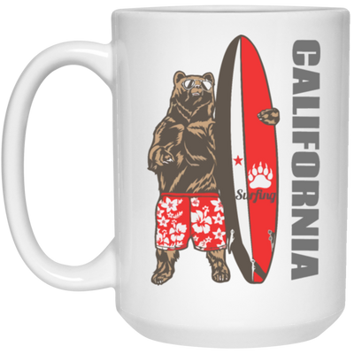 California Bear, Surfboard California, Love California, Surfboard White Mug