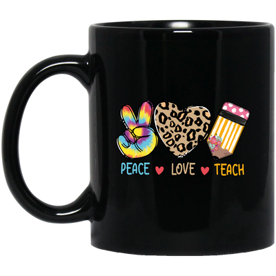 Peace Love Teach, Colorful Peace, Leopard Love Black Mug