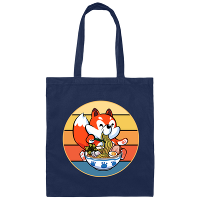 Retro Fox, Eating Ramen, Love Japanese, Noodles Japan Style Canvas Tote Bag