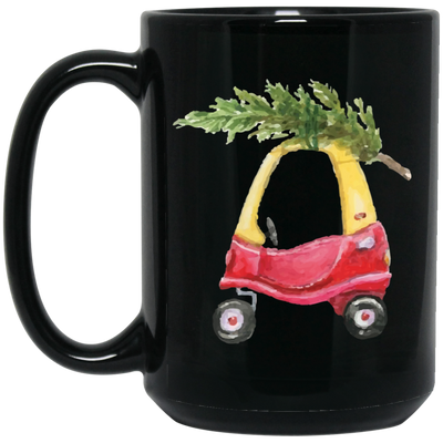 Baby Car Watercolor, Car Bring Xmas Tree, Cute Xmas Car, Merry Christmas, Trendy Chrismas Black Mug