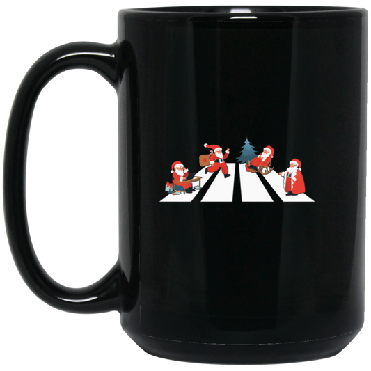 Santa Xmas, Santa Cross The Road, Cross On A Street Black Mug