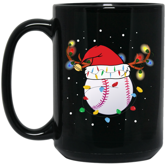 Baseball Christmas, Bright Light Line, Reindeer Xmas Horn, Merry Christmas, Trendy Christmas Black Mug