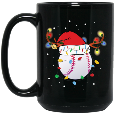 Baseball Christmas, Bright Light Line, Reindeer Xmas Horn, Merry Christmas, Trendy Christmas Black Mug