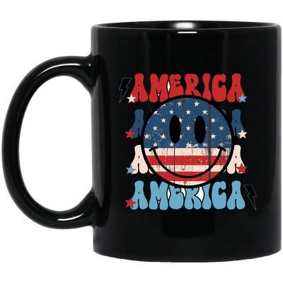 America, American Smiley, Smile Icon, America Smile Black Mug