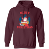 Cute Santa, Happy Santa, Funny Santa, Santa With Gift, Merry Christmas, Trendy Christmas Pullover Hoodie