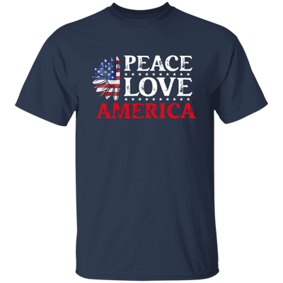 Peace Love American, American Flag, American Sunflower Unisex T-Shirt