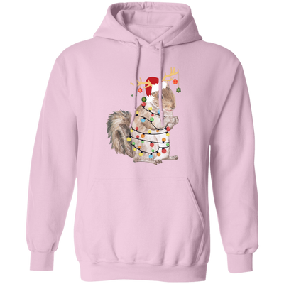 Squirrel Christmas, Merry Christmas, Christmas Lights, Funny Squirrel Pullover Hoodie