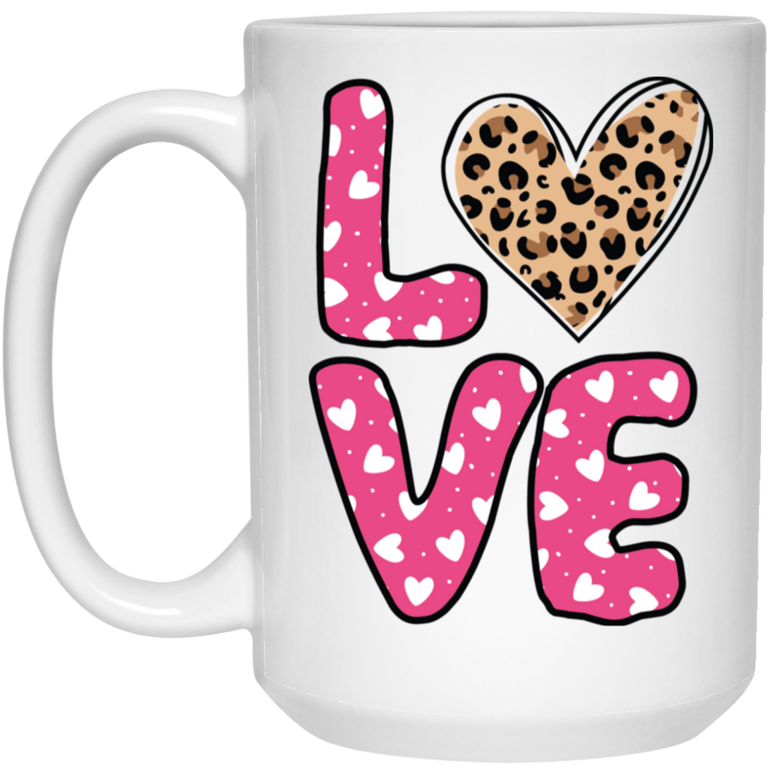 Love Heart Design, Leopard Pattern, Valentine's Day White Mug
