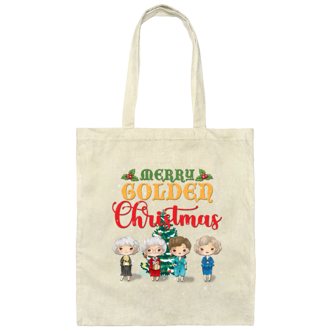 Merry Golden Christmas, Chibi Golden Girl Cartoon With Xmas Tree And Snow Best Gift Canvas Tote Bag