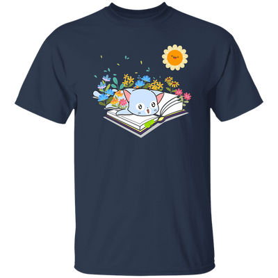 Cute Cat In Spring, Cat With Book Under The Sun Unisex T-Shirt