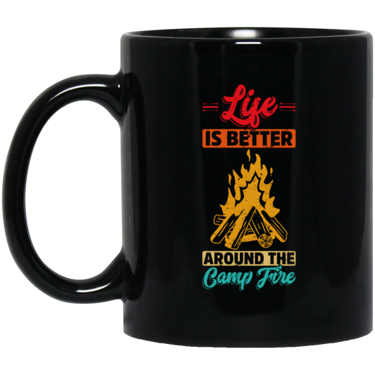 Vintage Campaign, Campfire, Life Is Better Around The Campfire Black Mug