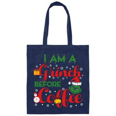 I Am A Grinch Before Coffee, Grinch Face, Green Grinch, Trendy Halloween Canvas Tote Bag