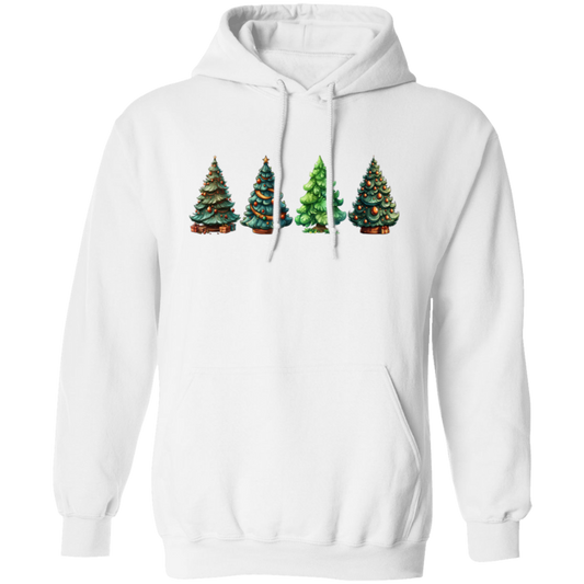 Xmas Tree, Set Of Christmas Trees, Four Xmas Trees, Merry Christmas, Trendy Chrismas Pullover Hoodie