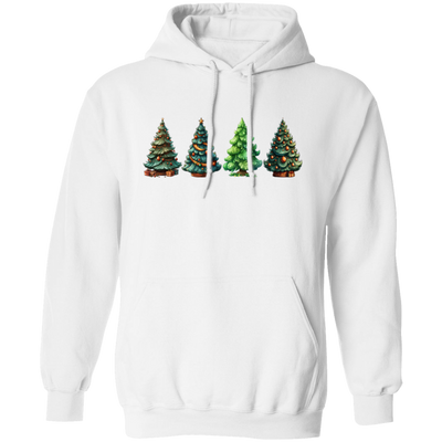 Xmas Tree, Set Of Christmas Trees, Four Xmas Trees, Merry Christmas, Trendy Chrismas Pullover Hoodie