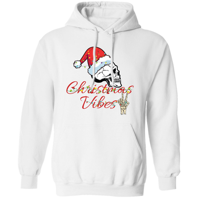 Christmas Vibes, Skull In Christmas, Skull Wear Christmas Hat, Merry Christmas, Trendy Christmas Pullover Hoodie