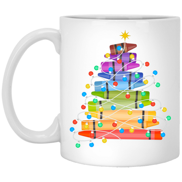 Crayon Xmas Tree, Xmas Tree Made From Crayon, Xmas Lights, Merry Christmas, Trendy Christmas White Mug
