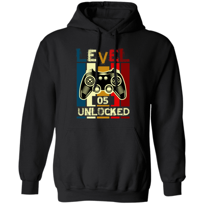 Gamer Love Gift, Level 5 Unlocked, Retro Style For 5th Birthday, Love 5th Pullover Hoodie