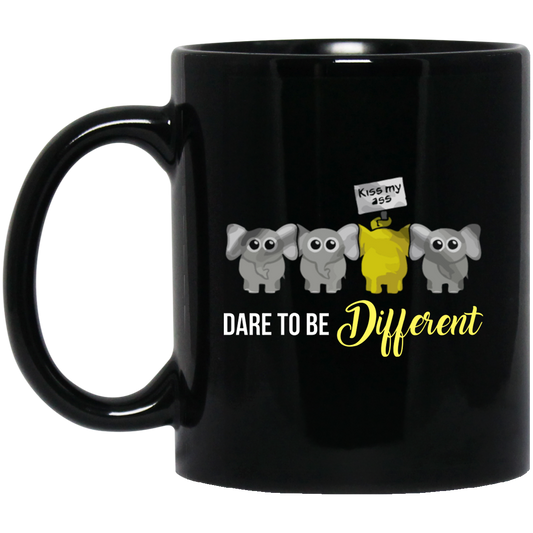 Elephant Lover Gift, Dare To Be Different, Different Elephant, Cute Gift Black Mug