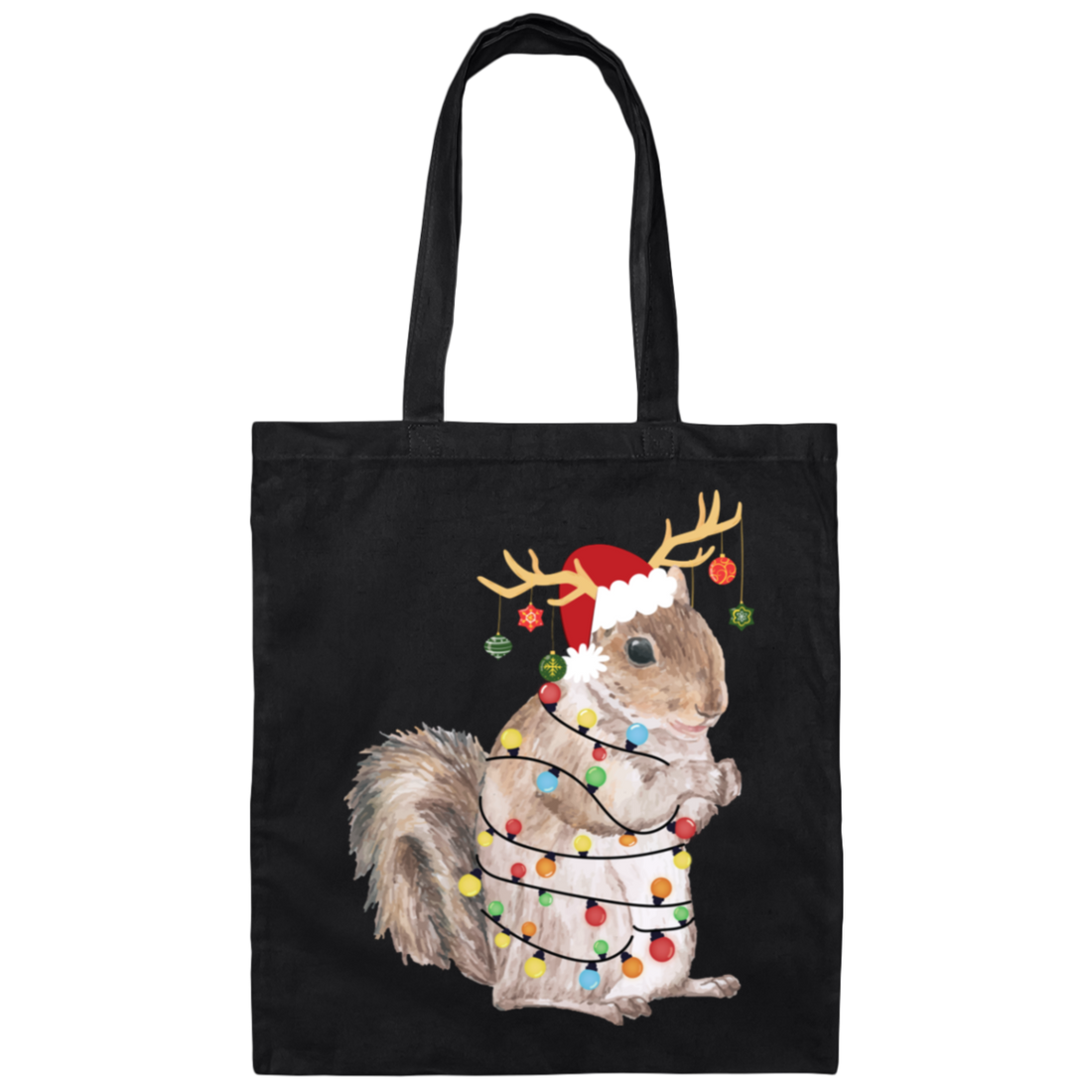 Squirrel Christmas, Merry Christmas, Christmas Lights, Funny Squirrel Canvas Tote Bag
