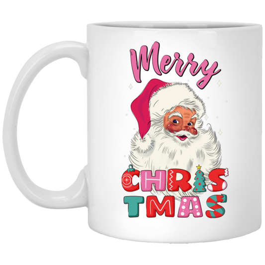 Cute Santa, Pinky Santa, Glance Santa Claus, Santa Face, Merry Christmas, Trendy Christmas White Mug