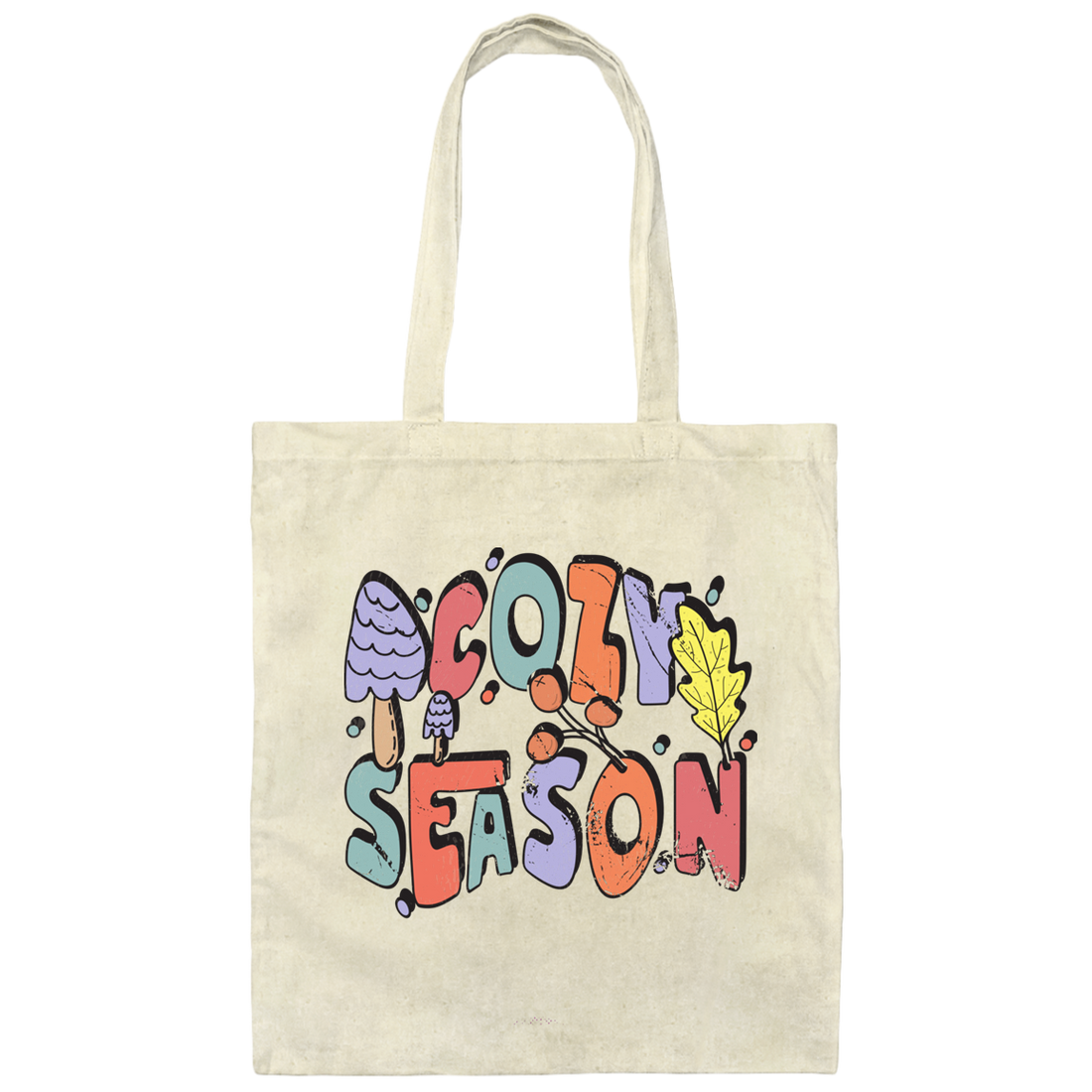 Cozy Season, Fall, Autumn, Groovy Fall Season Canvas Tote Bag