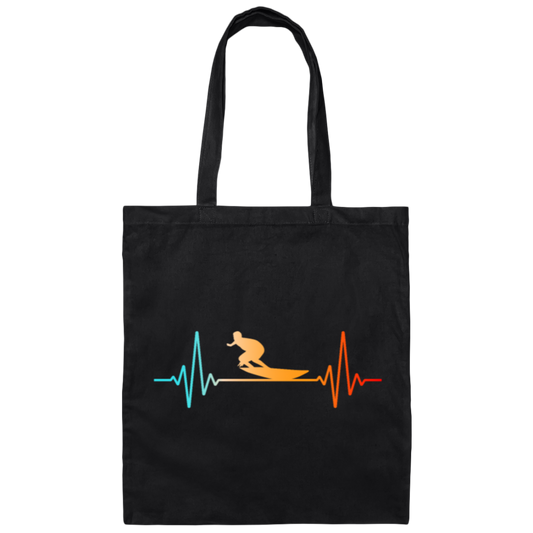 Heart Rate With Surfer Surf, Surfboard Heartbeat And The Water Canvas Tote Bag