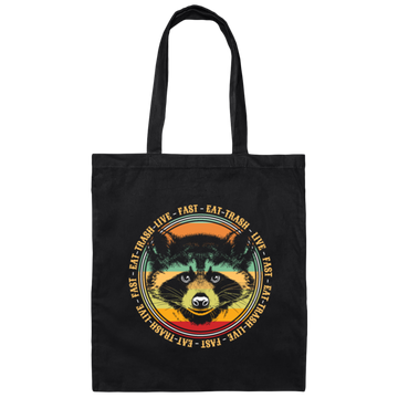 Funny Raccoon Cat Eat Trash Live Fast Garbage Canvas Tote Bag