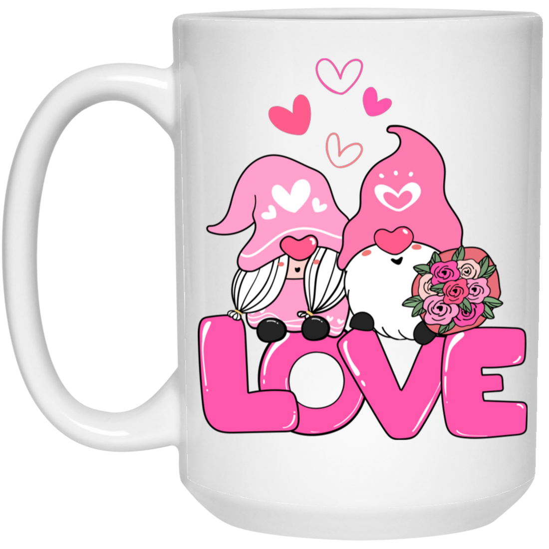 Gnome Couple, Cute Couple, Pink Gnome, Love Couple, Valentine's Day, Trendy Valentine White Mug