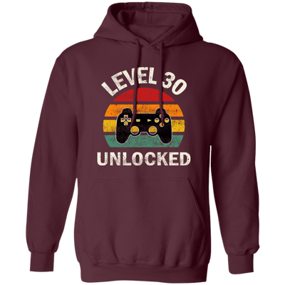 Level 30 Unlocked, Love 30th Birthday, Best Of 30th, Retro Playing Love Gift Pullover Hoodie