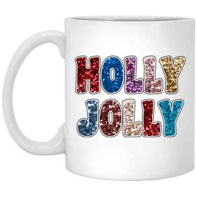 Holly Jolly, Sequin Holly Jolly, Blink Glitter Christmas, Merry Christmas, Trendy Christmas White Mug