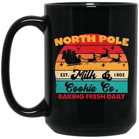 North Pole, Milk And Cookie, Baking Fresh Daily, Retro Christmas, Merry Christmas, Trendy Christmas Black Mug