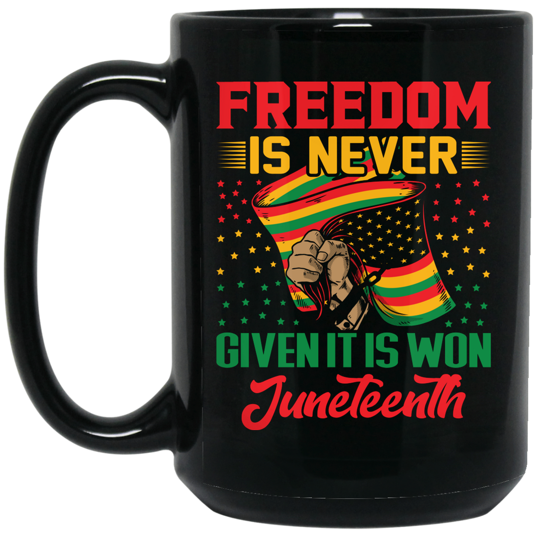 Freedom Is Never Given It Is Won Juneteenth, Black Matter Black Mug