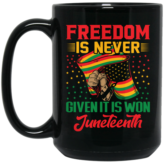 Freedom Is Never Given It Is Won Juneteenth, Black Matter Black Mug