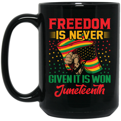 Freedom Is Never Given It Is Won Juneteenth, Black Matter Black Mug