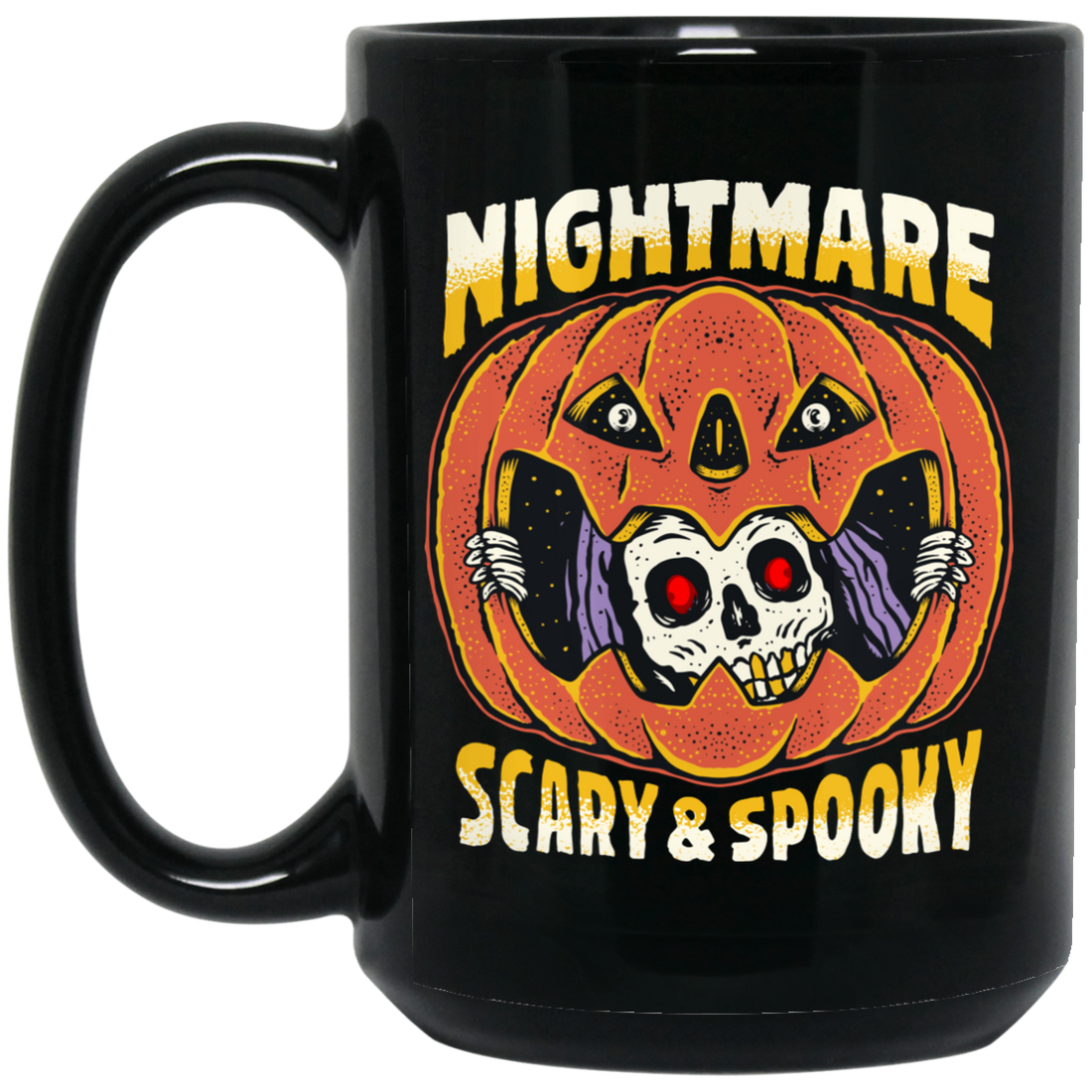 Nightmare Scary And Spooky, Skeleton Into Pumpkin Black Mug