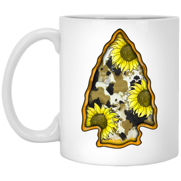 Cowhide And Sunflower Arrowhead, Love To Go Hunting, Love Hunter White Mug