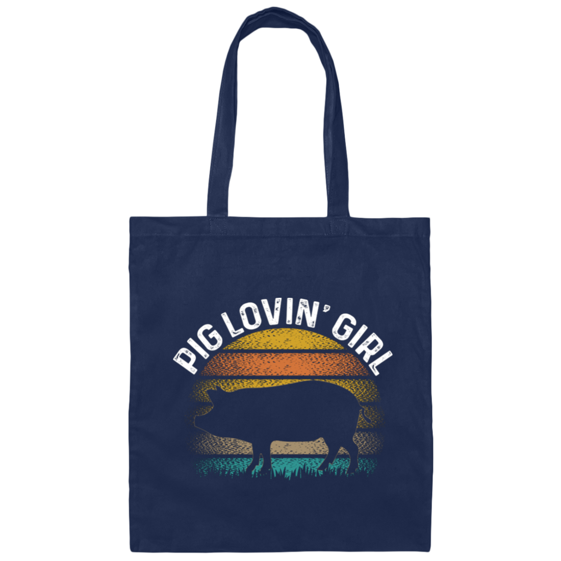 Pig Lovin Girl, Girl Love Pig, Retro Pig, Pig Silhouette Canvas Tote Bag