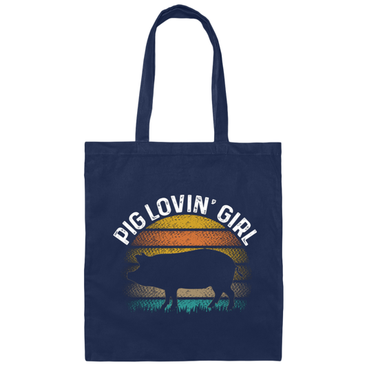 Pig Lovin Girl, Girl Love Pig, Retro Pig, Pig Silhouette Canvas Tote Bag