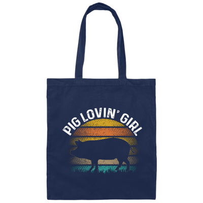 Pig Lovin Girl, Girl Love Pig, Retro Pig, Pig Silhouette Canvas Tote Bag