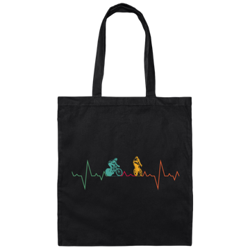 Cycling Heartbeat, Retro Heartbeat Cycling Lover Canvas Tote Bag