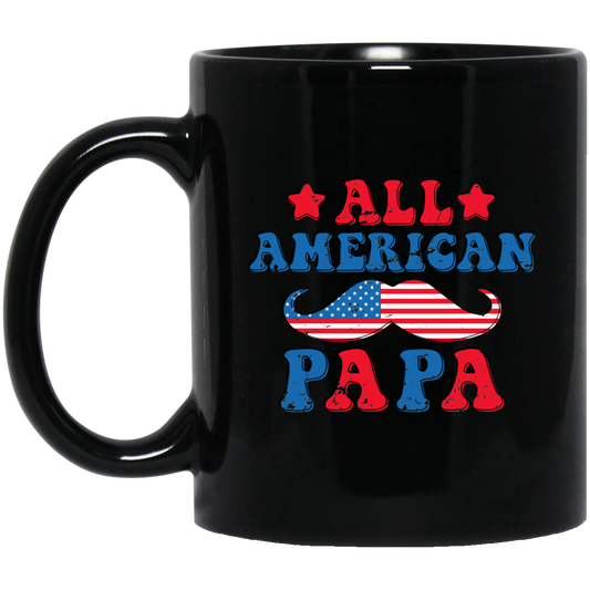 Papa, Father's Day, American Papa, Beard American Dad Black Mug