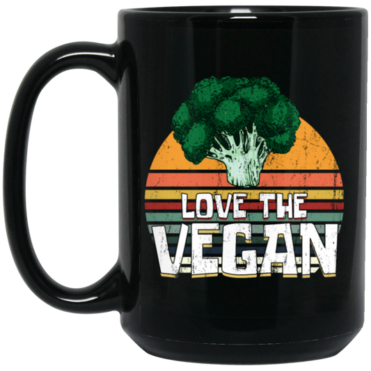 Retro Vegetable, Vegetarian Lover Gift, Love The Vegan Black Mug
