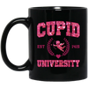 Cupid University, Est 1415, Pink Glitter Cupid, Glitter Valentine, Valentine's Day, Trendy Valentine Black Mug