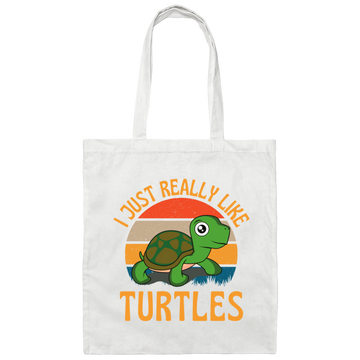 Retro I Just Really Like Turtles, Funny Turtles Canvas Tote Bag